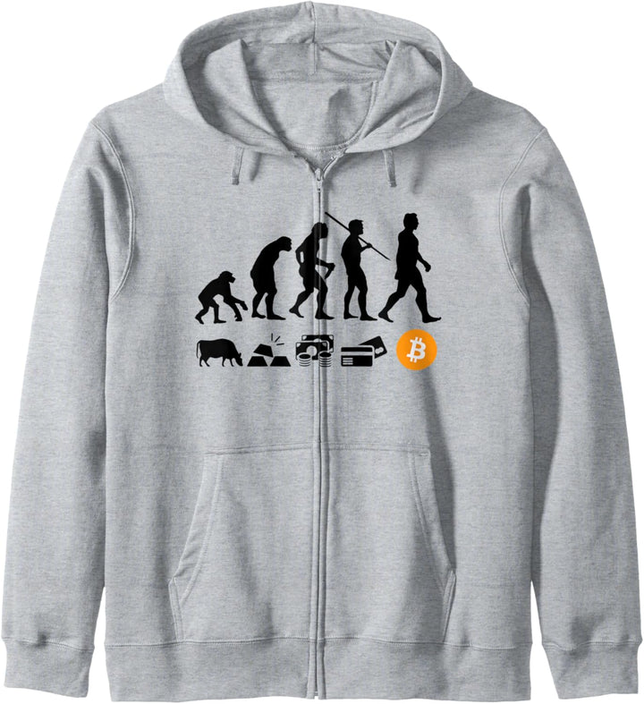 Bitcoin Evolution of Money | Ein weisses Shirt | BTC Crypto Kapuzenjacke