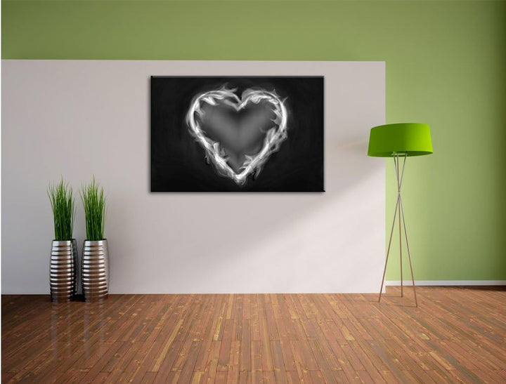 Monocrome, Herz aus Feuer, Format: 100x70 auf Leinwand, XXL riesige Bilder fertig gerahmt mit Keilra