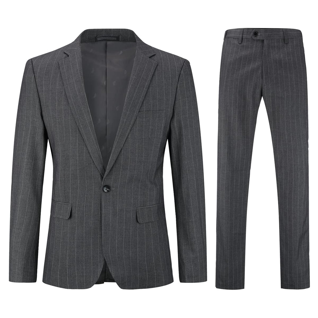 YOUTHUP Herren 2 Teilig Anzug Regular Fit Vertikale Streifen Anzüge Formale Herrenanzug für Hochzeit