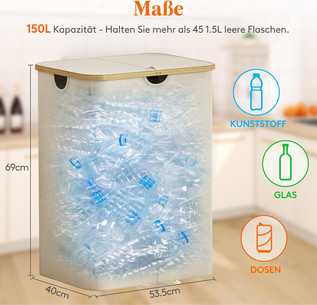Lifewit 150L Pfandflaschen Sammelbehälter 2 fächer mit Deckel, Gross Pfandflaschen Behälter 2 Traget