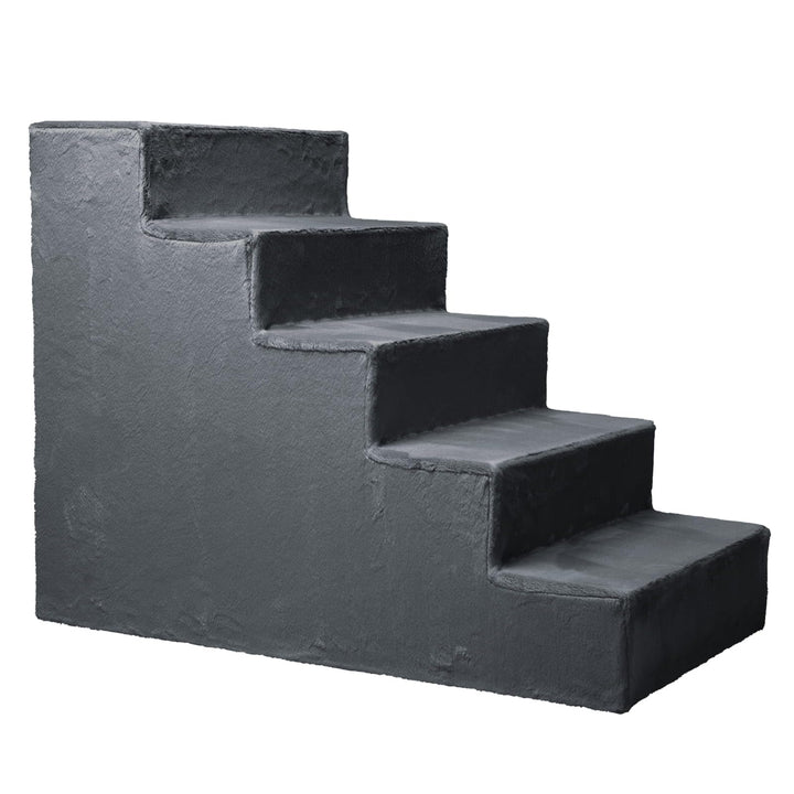 Mg Design Hundetreppe 5 Stufen in Dunkelgrau – Stabiler Holzrahmen, gelenkschonend, leicht & mobil,