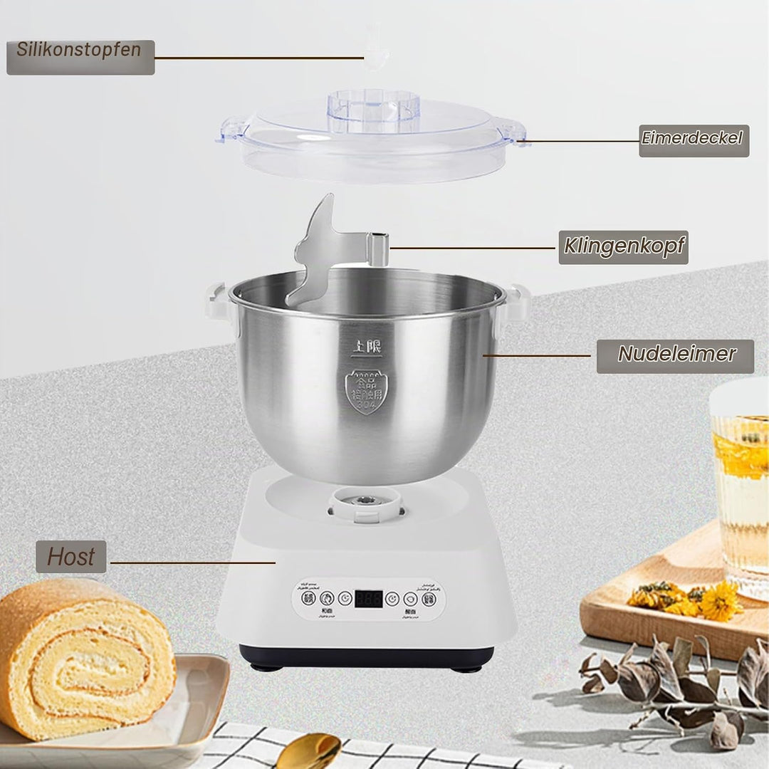 7L Edelstahl Teigmehl Mixer, Elektrischer Teigbereiter mit Fermentfunktion, Vollautomatische Teigkne