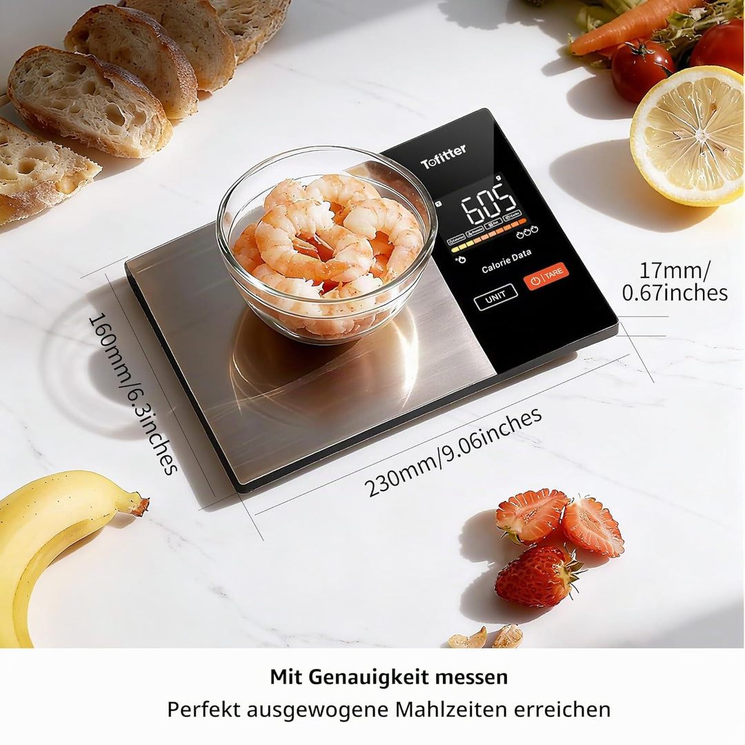 Smart Küchenwaage Bluetooth Ernährung Lebensmittelwaage mit kostenloser App Verfolgt 20 Nährstoffe &