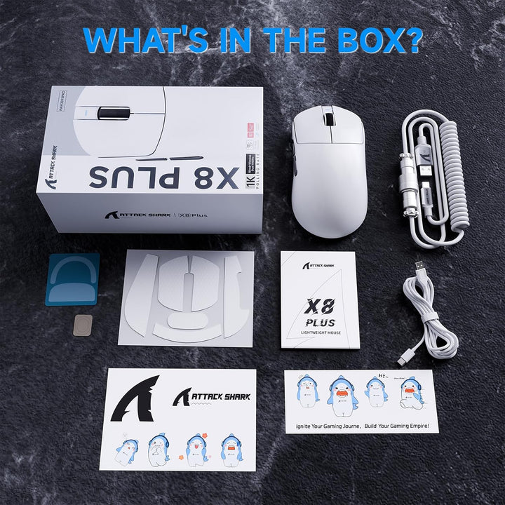 ATTACK SHARK X8 Serie Kabellose Gaming-Maus, 55–65 g Superleicht, PixArt PAW3395/3950 Sensor, BT/2.4