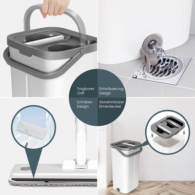 Myiosus Wischmopp Set mit Eimer, Putzeimer mit Wischmop, Bodenwischer mit Auswringfunktion, 10 Mikro