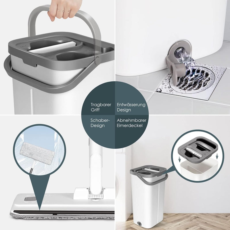 Myiosus Wischmopp Set mit Eimer, Putzeimer mit Wischmop, Bodenwischer mit Auswringfunktion, 10 Mikro