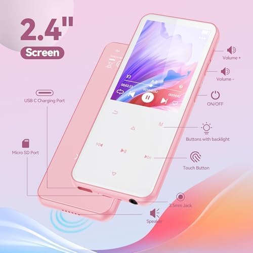 AGPTEK 64GB MP3 Player Bluetooth 5.3 mit 2,4" TFT Farbbildschirm, HiFi Musik Kinder MP3 Player mit L