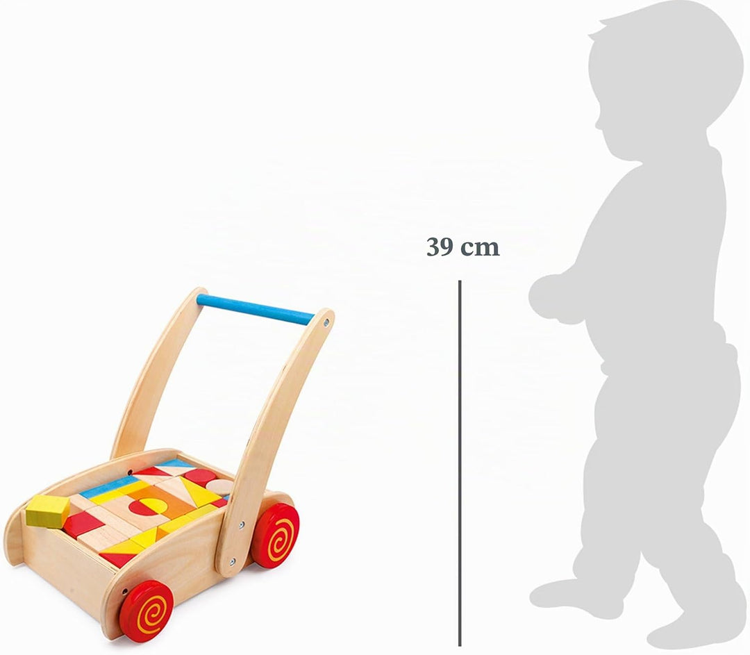 Small Foot Lauflernwagen Bauklötze aus Holz, Motorikspielzeug für Farb-und Formverständnis, ab 12 Mo