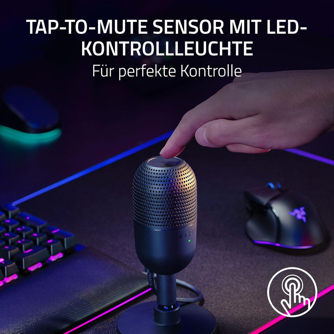 Razer Seiren V3 Mini - Ultrakompaktes USB-Mikrofon (14mm Supernieren Kondensatormikrofon, Tap-to-Mut
