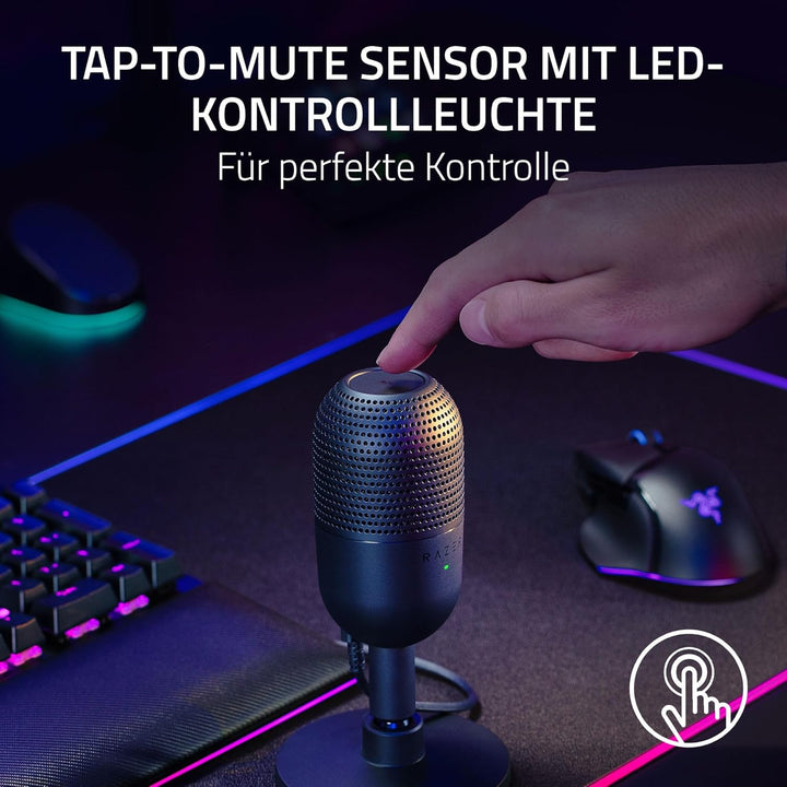 Razer Seiren V3 Mini - Ultrakompaktes USB-Mikrofon (14mm Supernieren Kondensatormikrofon, Tap-to-Mut