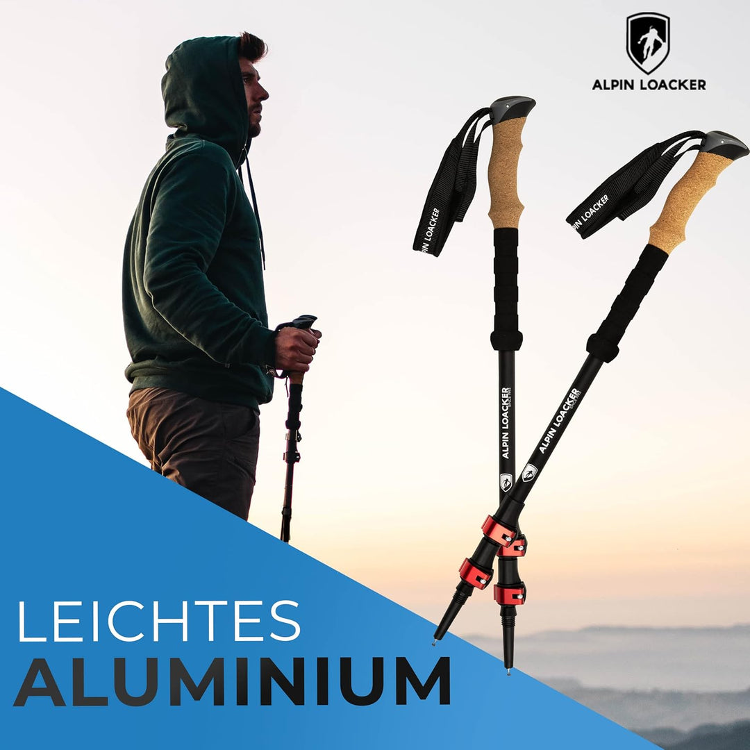 Alpin Loacker Teleskop Wanderstöcke Carbon & Aluminium mit Korkgriff I Leichte Nordic Walking Stöcke