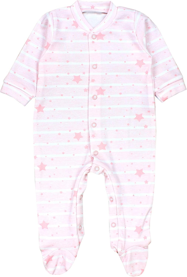 TupTam Baby Mädchen Schlafstrampler mit Fuss 3er Pack 62 Fuchs Rosa Streifen Sterne Beige, 62 Fuchs