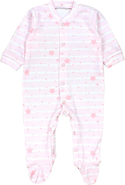 TupTam Baby Mädchen Schlafstrampler mit Fuss 3er Pack 50 Fuchs Rosa Streifen Sterne Beige, 50 Fuchs