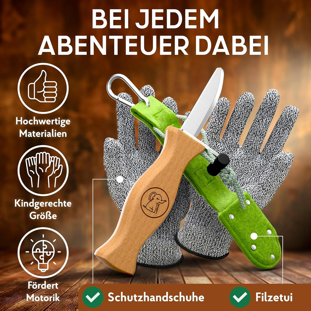 Eli® Schnitzmesser Kinder mit Filztasche und Schnitzholz ab 6 Jahre - hochwertiges Kindermesser Schn