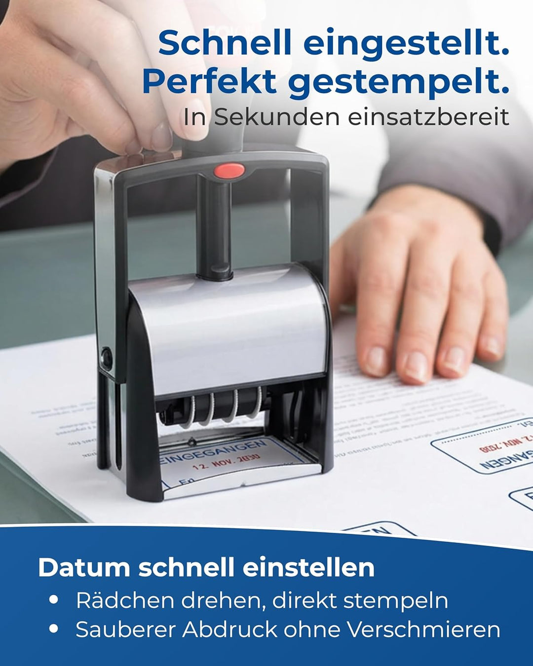 Colop 2660 Datumstempel mit Text EINGEGANGEN Datum deutsch Abdruck blau/rot im Karton 135867 klein