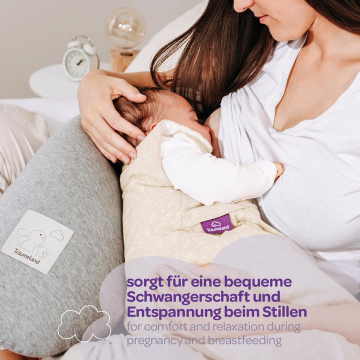 TRÄUMELAND Ersatzbezug für elastische Stillkissen – Passend für 180 cm Stillkissen, 100% Baumwoll-Je
