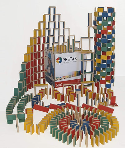 PESTAS Domino-Steine: 500 nachhaltig, ökologisch und fair produzierte Bausteine aus Birken-Holz. Dur