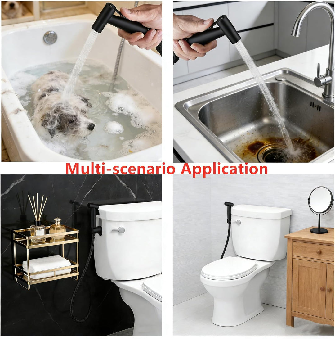 Bidet Handbrause Set für Bidet-Toilette – Edelstahl Robuste WC Brause Set mit Halterung T-Adapter &
