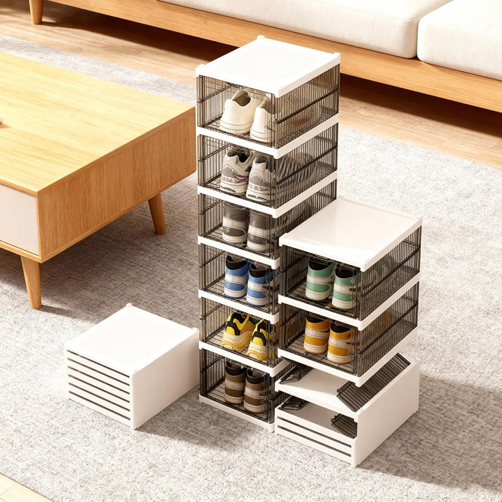 Schuhboxen Stapelbar Installationsfrei - Schuhbox aus Kunststoff mit transparenter Türen Schuhaufbew
