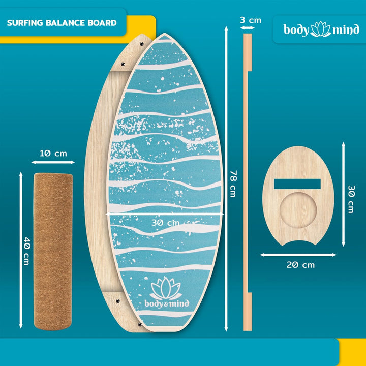 Balance-Board Surfbrett Surf Balance Wackelbrett für Physiotherapie Surf-Training; Trainiert Gleichg