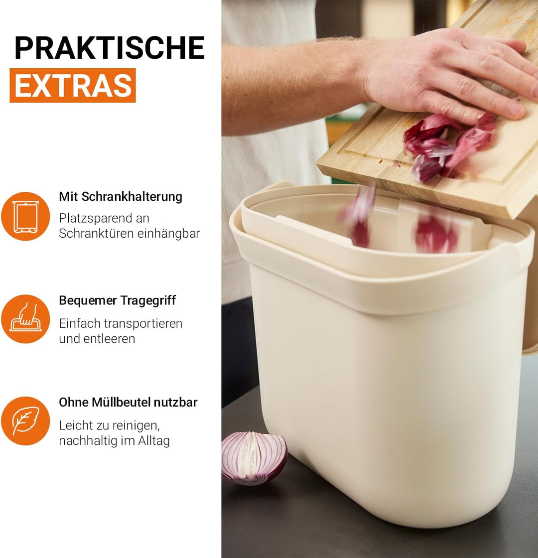 GARANTIA NOVA Biomülleimer Küche 8L Sandbeige Geruchsdichter Komposteimer | für Küchenabfälle Kleine