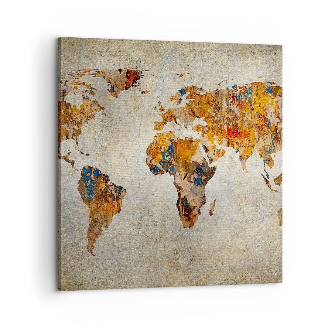Bilder auf Leinwand Welt Karte Kontinente Geographie Leinwandbild 60x60cm Wandbilder Dekoration Wohn