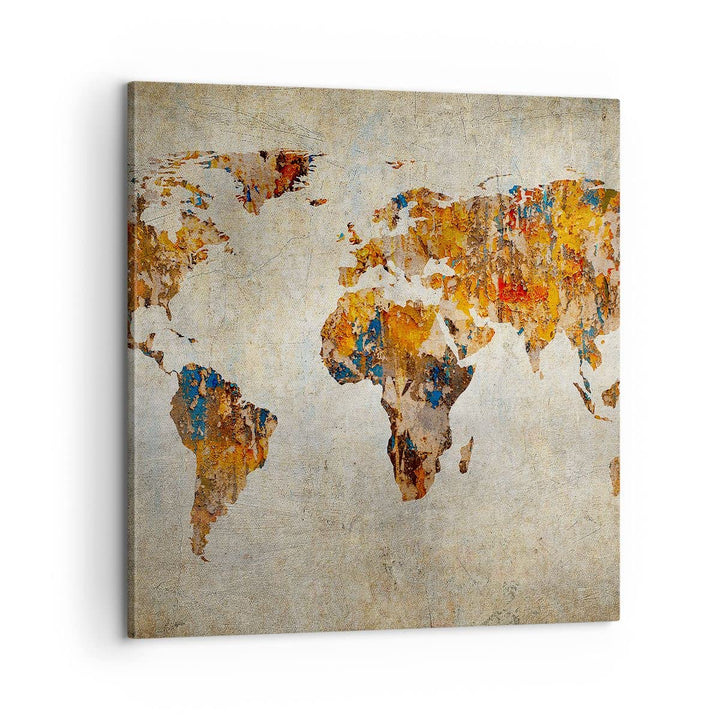 Bilder auf Leinwand Welt Karte Kontinente Geographie Leinwandbild 60x60cm Wandbilder Dekoration Wohn