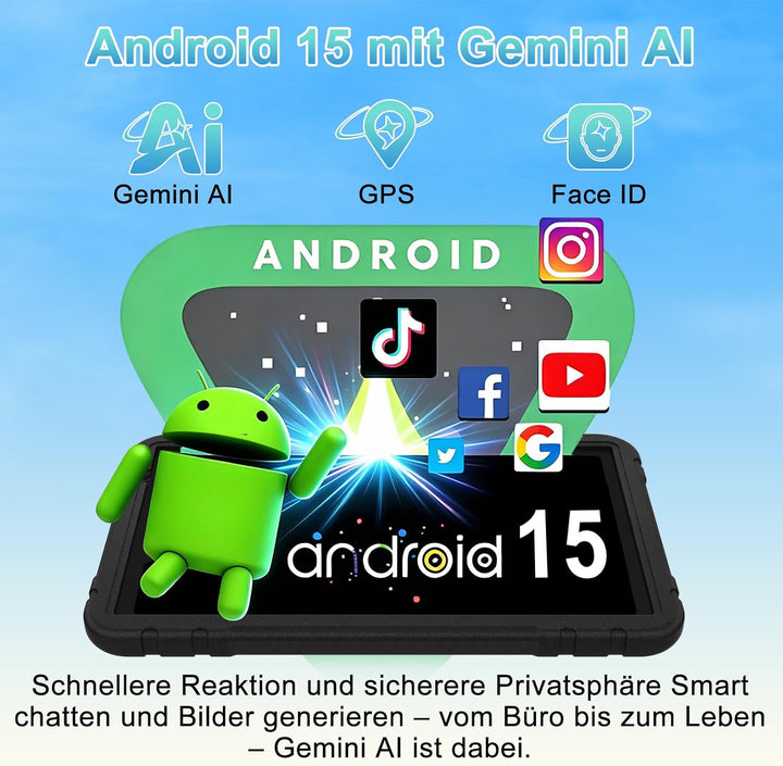 Kids Tablet 10 zoll Android 15, 30 GB RAM + 2TB TF, Gemini AI, 5G WLAN 6, Widevine L1, Parental Cont