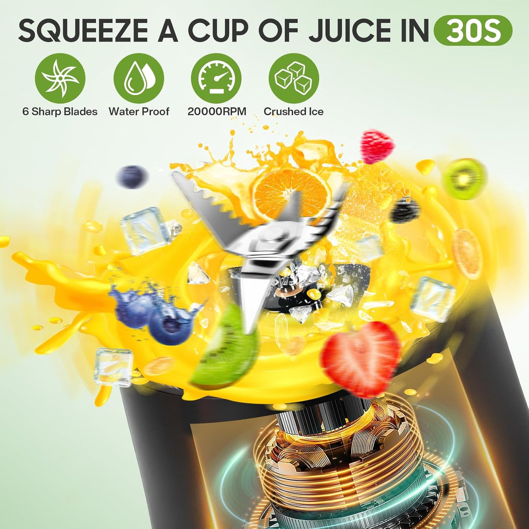 Smoothie Maker to go, 700 ml Portable Blender, 6000 mAh, Selbstreinigungsfunktion, Inklusive 6 Schar