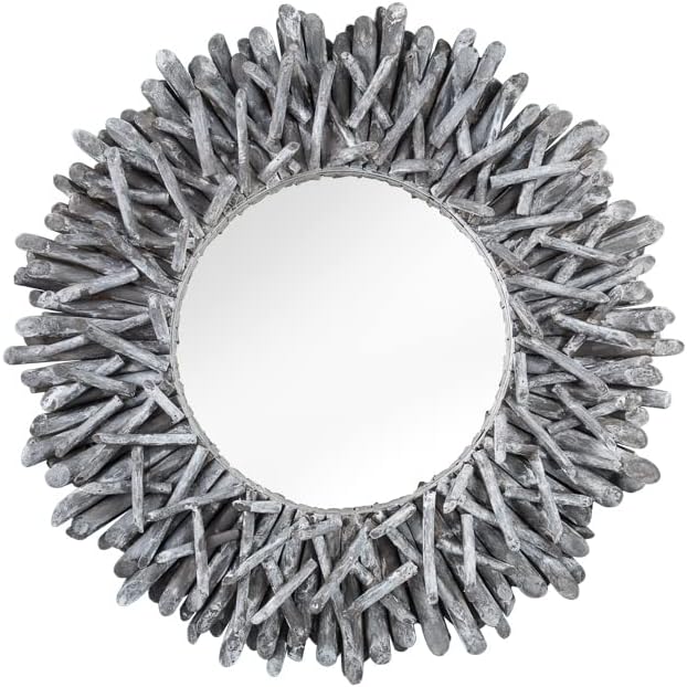 Invicta Interior Aussergewöhnlicher Teakholz Spiegel Riverside 80cm grau Treibholz Wandspiegel Rahme