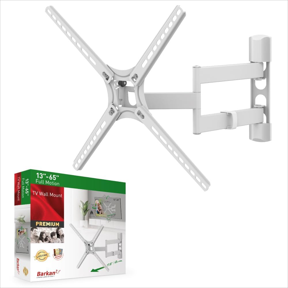 Barkan Weiss TV Wandhalterung, 13 - 65 Zoll Schwenkbar / Neigbar / Vollbewegung flach & curved Ferns
