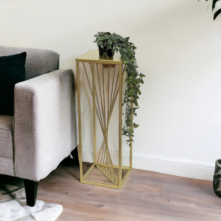 DanDiBo Blumenhocker Metall Gold Eckig 70 cm Blumenständer Beistelltisch 96565 Blumensäule Design Mo