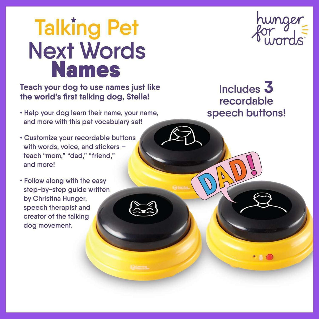 Hunger for Words Talking Pet Next Words Namen - 3 Stück Set beschreibbare Sprachtasten für Hunde, Hu
