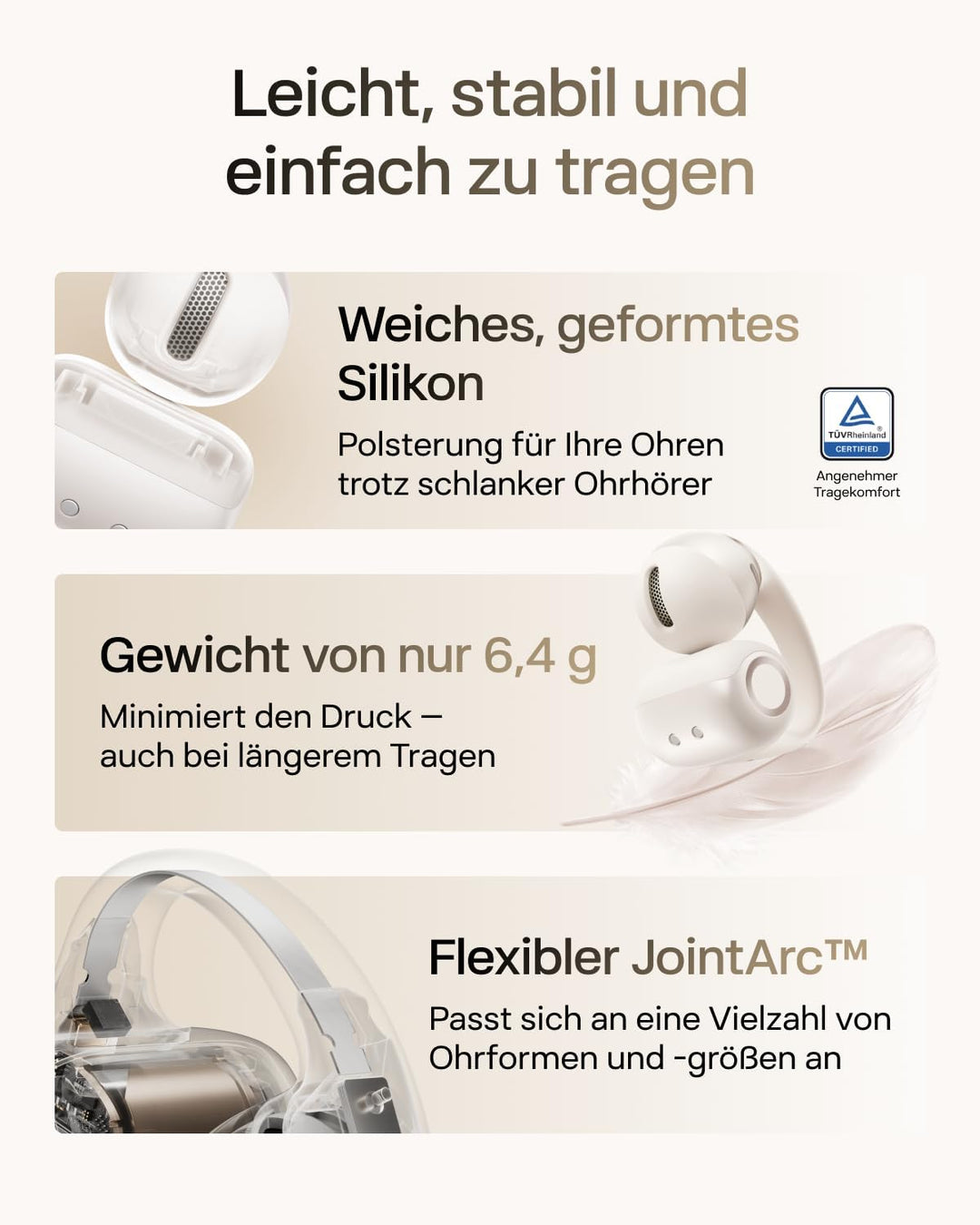 SHOKZ OpenDots 2 Open-Ear Clip-On Earbuds, verbessertes Dolby Audio mit Deep Bass, 40 Std. Laufzeit,