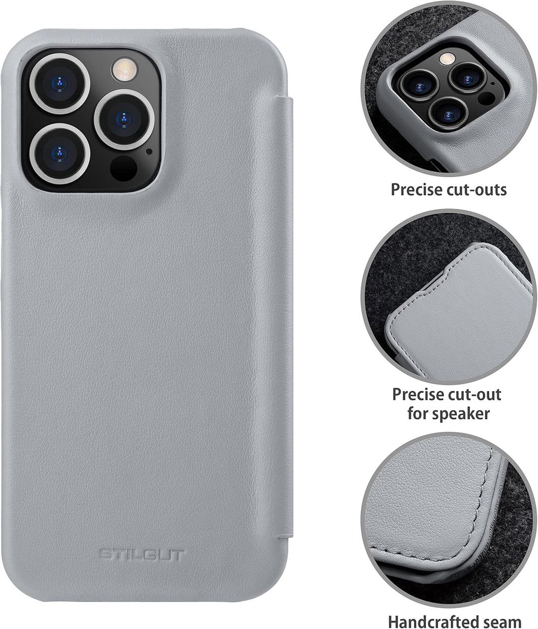 STILGUT Book Case kompatibel mit iPhone 13 Pro Max (6.7“) Hülle aus Leder zum Klappen, Klapphülle, H