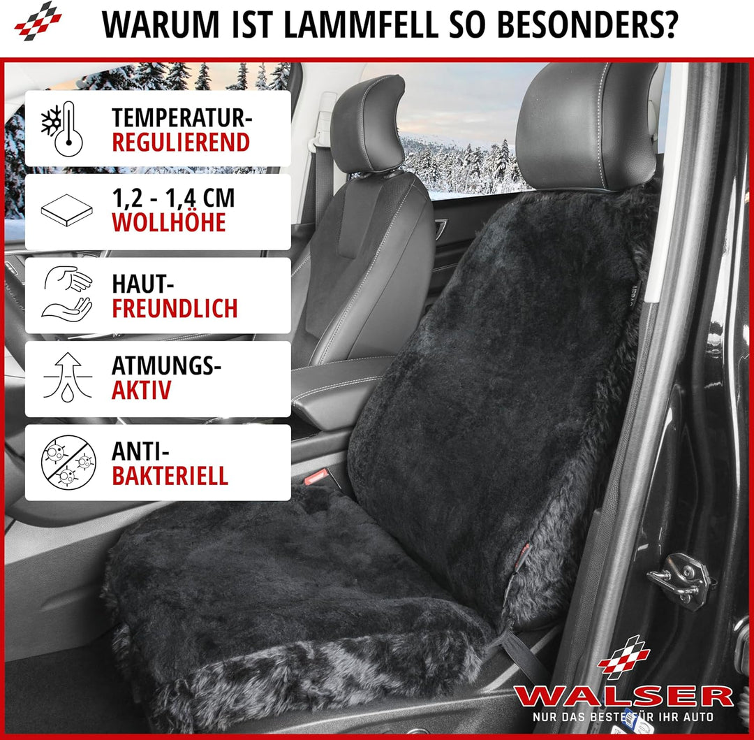 WALSER Autositzbezug Lammfell Lammfellbezug Nineve Autoschonbezug Lammfell schwarz 20033 Schwarz Bas