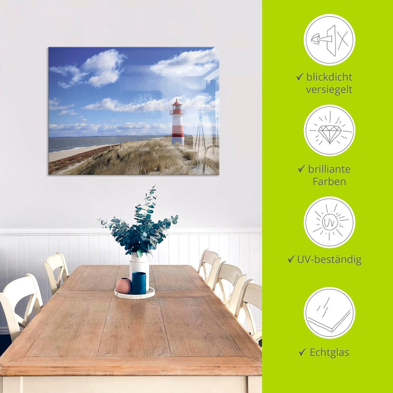 ARTland Glasbilder Wandbild Glas Bild einteilig 60x30 cm Querformat Strand Meer Nordsee Leuchtturm S