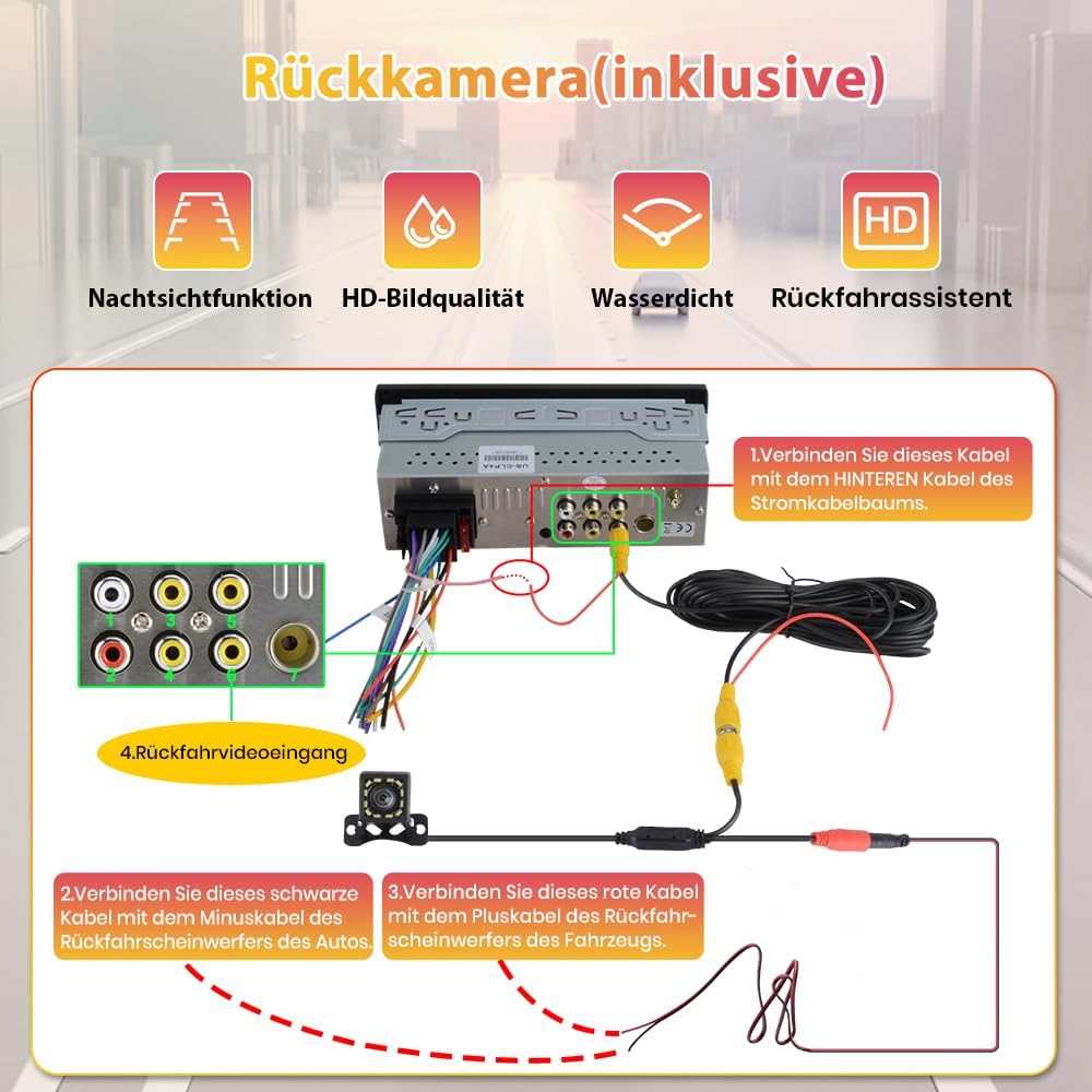 1 DIN Universales Autoradio, Carplay, Android Auto, DAB+, Rückfahrkamera | 6,28 Zoll Touchscreen, On
