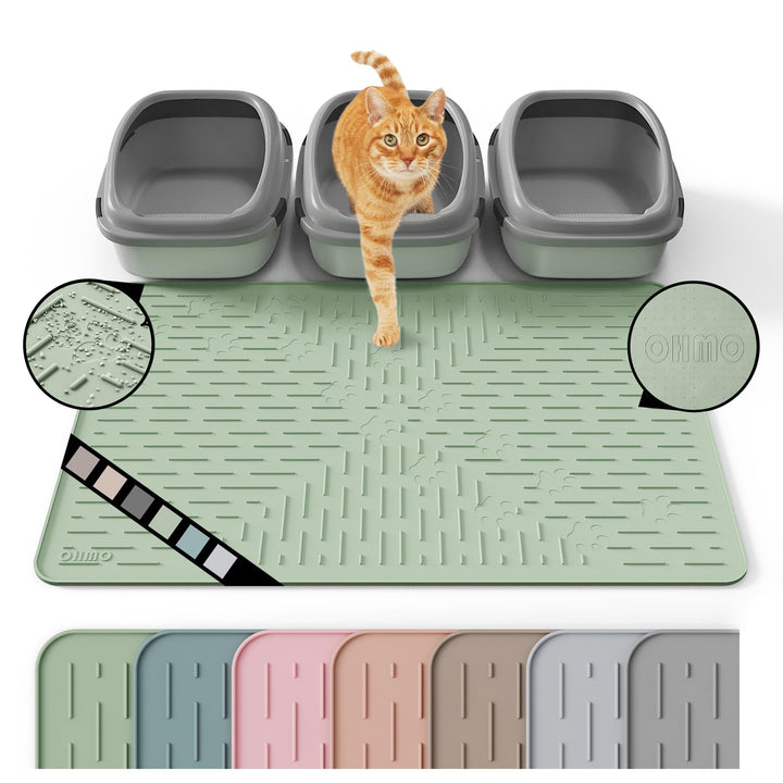OHMO Katzenklo Matte aus Premium-Silikon 95x64cm Gross, Wasserdicht und BPA-Frei Katzenstreu Matte,