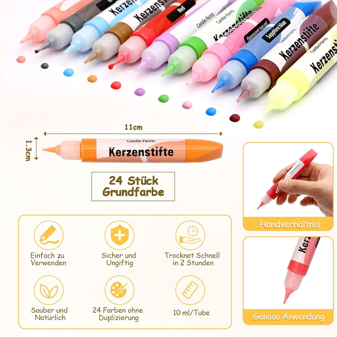KASURE 24 Stück Farben Kerze Set, 10ml Wachsstifte zur Bemalung & Verzierung von Kerzen