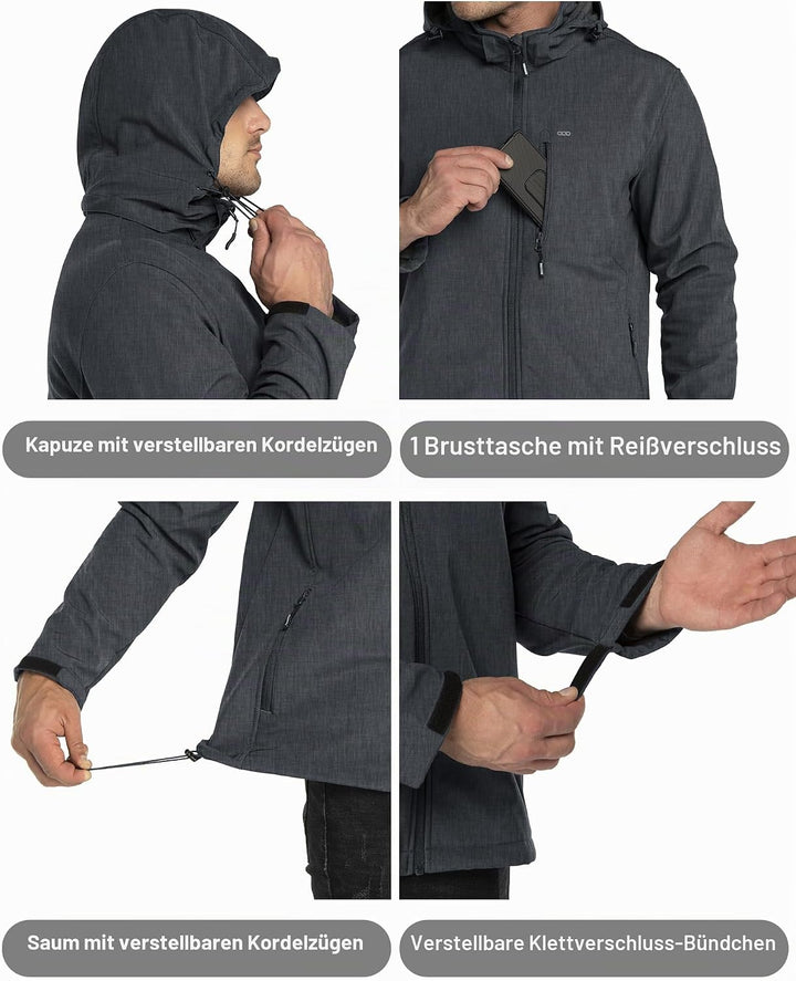 33,000ft Softshelljacke für Herren Wasserdicht Winterjacke Winddicht Warme Fleece Gefüttert Windbrea