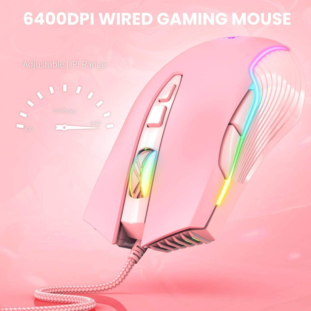 RGB Gaming-Maus, kabelgebunden, 6 einstellbare DPI bis zu 6400, ergonomische Gamer Laptop PC Maus mi