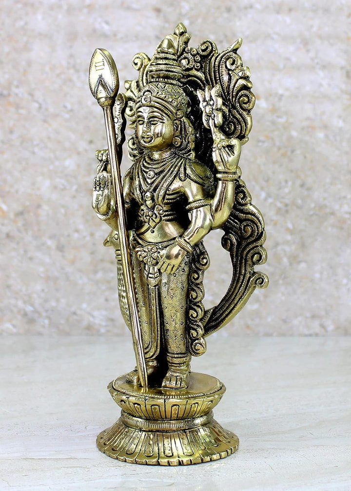 eSplanade Skulptur Lord Karthikeya Karthik Subramanya Murugan Murti Idol aus Messing, Höhe 24,8 cm