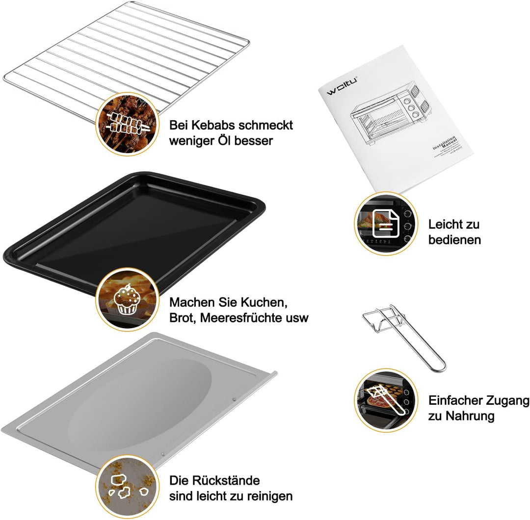 WOLTU Mini Backofen 28 L, Pizzaofen 1600 W, 100-230 °C, Timer 0-60 Min., 3 Heizmodi, inkl. Backblech