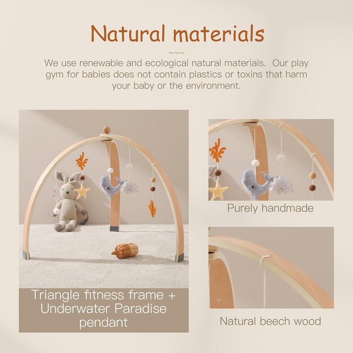 Promise Babe Spielbogen Baby Holz für Babies, Baby Spielbogen mit Abnehmbaren Meerestiere Spielzeuge
