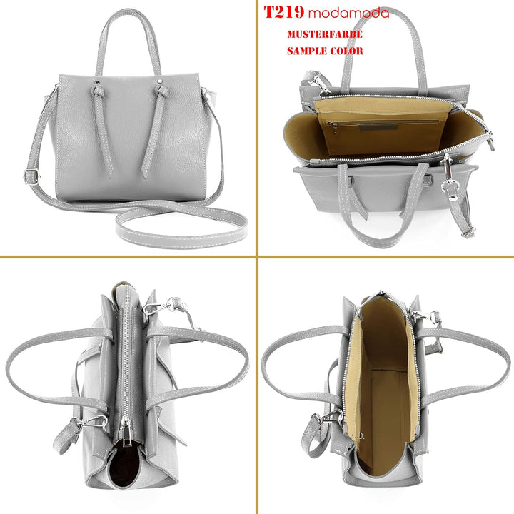 modamoda de - T219 - ital. Damen Henkeltasche Klein aus Leder Bubble Gum, Bubble Gum