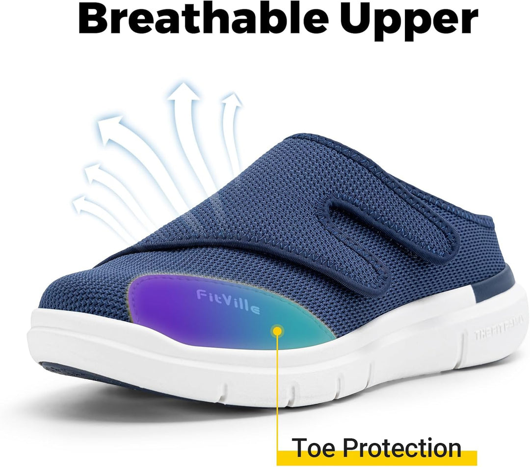 FitVille Diabetiker Slipper Herren Extra Weit Gesundheitsschuhe mit Klettverschluss Orthopädische Ha