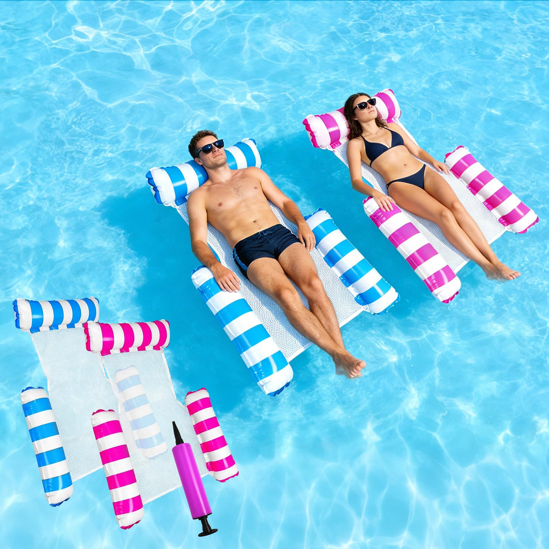 2 Stück Luftmatratze Pool, 4-in-1 Wasserhängematte mit Rückenlehne und Armlehnen, Schwimmsitz, Pools