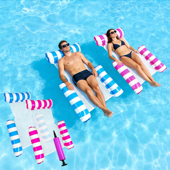 2 Stück Luftmatratze Pool, 4-in-1 Wasserhängematte mit Rückenlehne und Armlehnen, Schwimmsitz, Pools