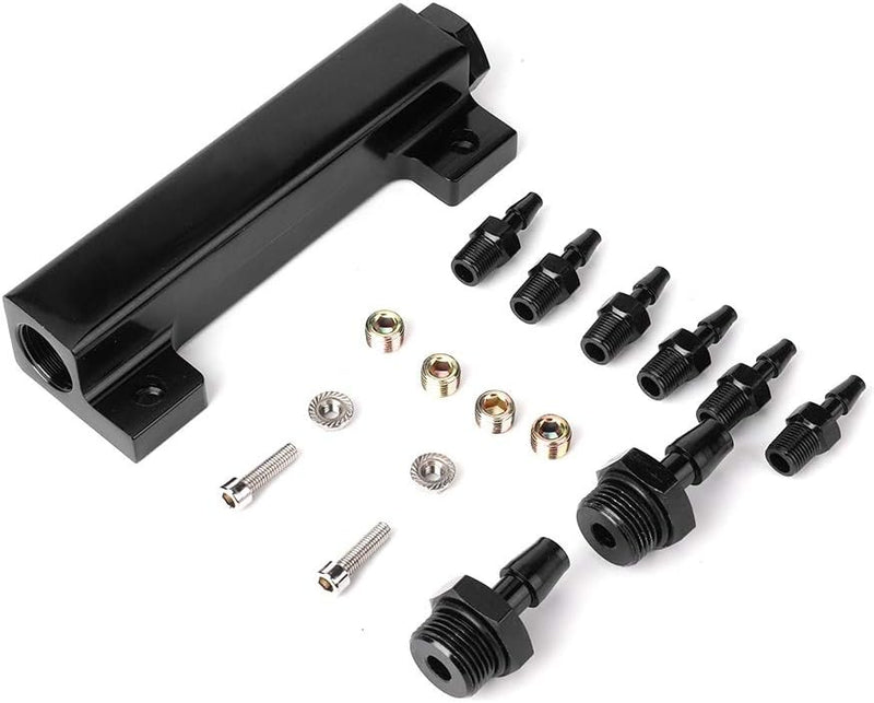 Qiilu Vakuumblock-Einlass, 6-Port-Vakuumblock-Ansaugkrümmer-Kit Kraftstoff-Wastegate-Turbo-Boost 1/8